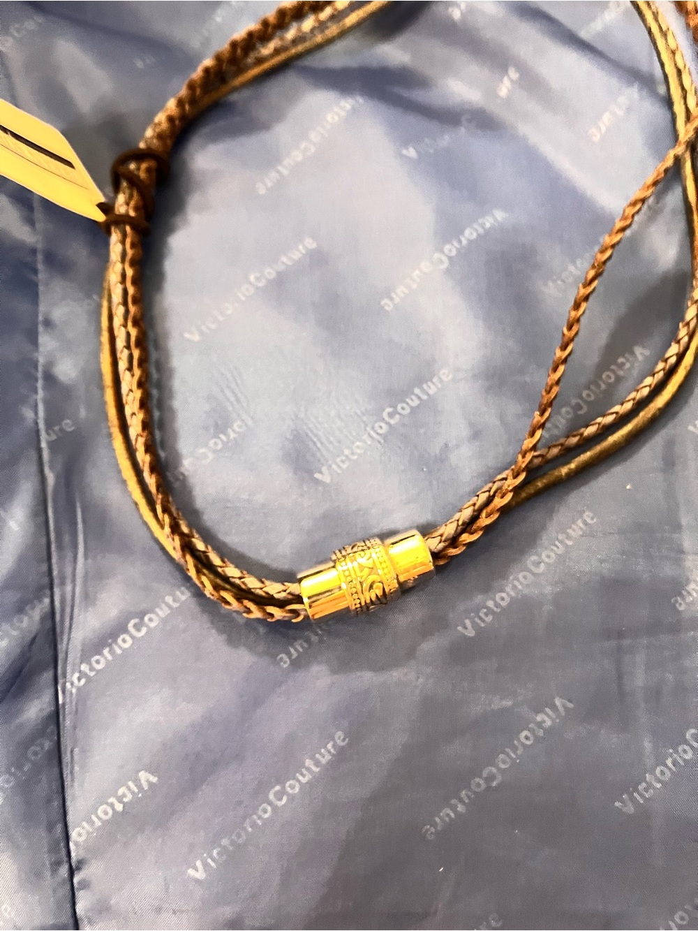 Unisex 18 leather Gold-Tone Braided Cord choker necklace with magnets clasp.